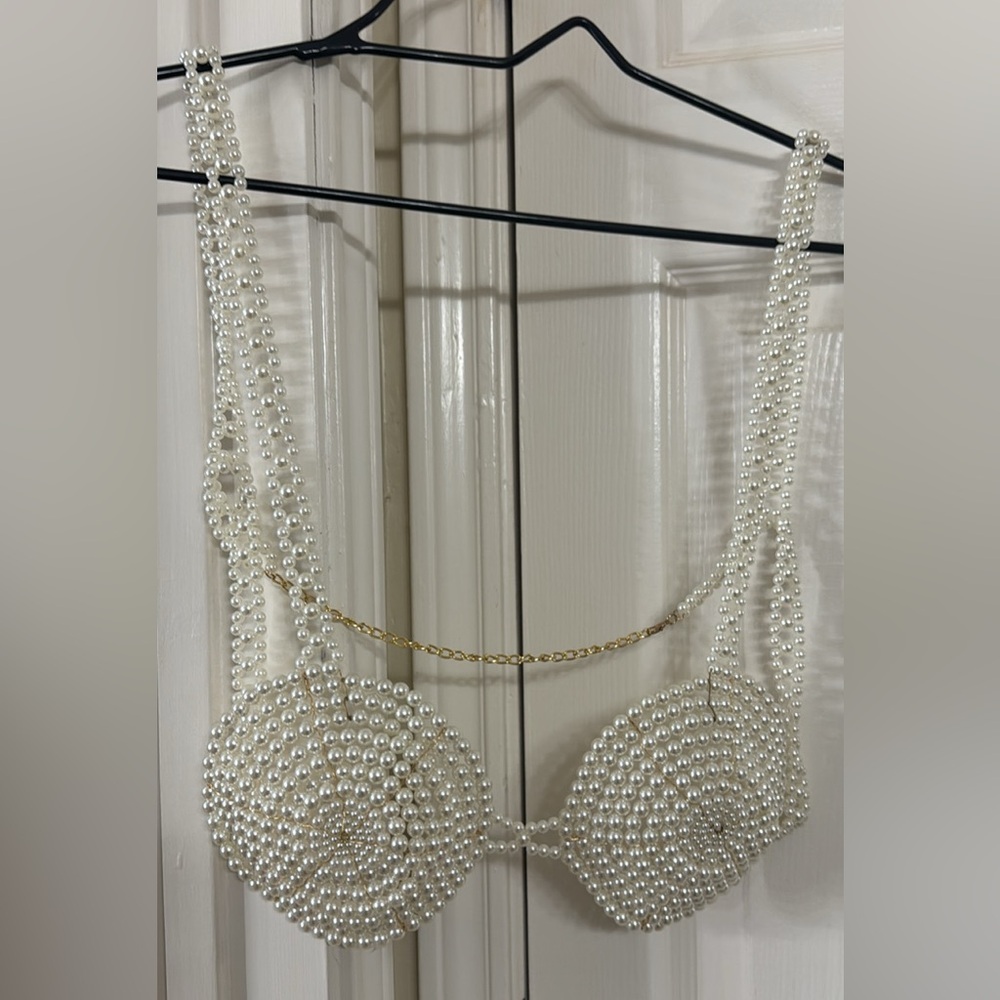 Elegant Pearl Beaded Bra bikini top